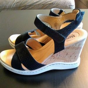 Born Cork Wedge Ankle Strap Sandals